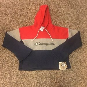 Womens Crop Pullover Tricolor Hoodie 